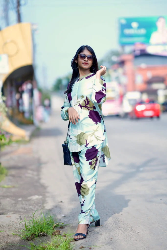 Designer Muslin Digital Print Western Fusion Kurti Pant Set with Mirror and Bead Handwork